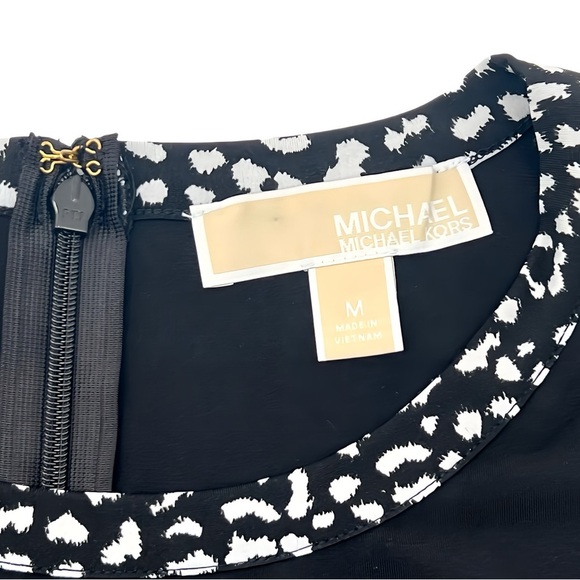 Michael Kors MICHAEL Sleeveless Black Faux-Wrap Dress w/ Animal Print Trim Sz M - Picture 8 of 13